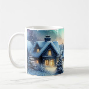 Aquarell-Winterdorf Schneebedeckte Weihnachten Kaffeetasse