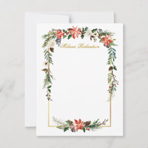 Aquarell-Winterfloristik Gold Personalisiert Mitteilungskarte