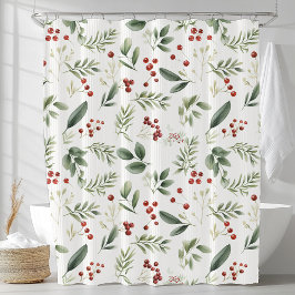 Aquarell Wintergrün und rote Beeren Botanik Duschvorhang