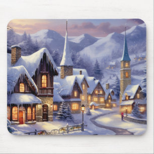 Aquarell-Winterlandschaft-Christmas-Dorf Mousepad