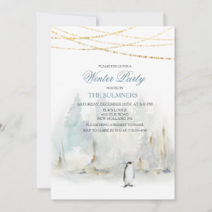Aquarell-Winterparty-Einladung für Pinguine