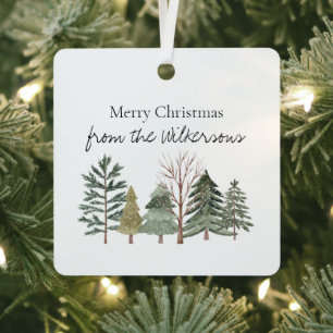 Aquarell-Winterwald Einfache Bäume Ornament Aus Metall
