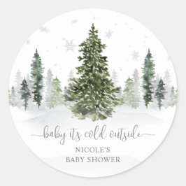 Aquarell Winterwald Graue Babydusche Runder Aufkleber