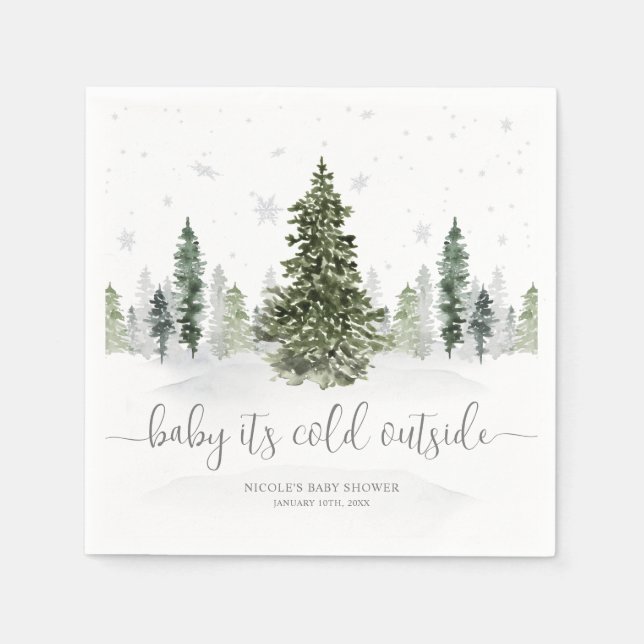 Aquarell Winterwald Graue Babydusche Serviette (Vorderseite)