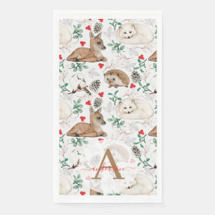 Aquarell-Winterwald-Monogramm-Weihnachten Serviette
