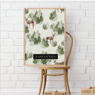 Aquarell-Winterwald nahtloses Muster Poster