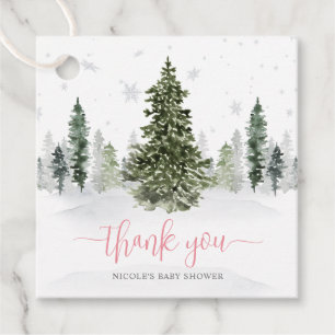 Aquarell Winterwald Pink Babydusche Geschenkanhänger