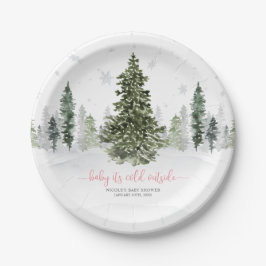 Aquarell Winterwald Pink Babydusche Pappteller