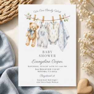 Aquarell Wir können kaum warten Blaues Baby-Shower Einladung