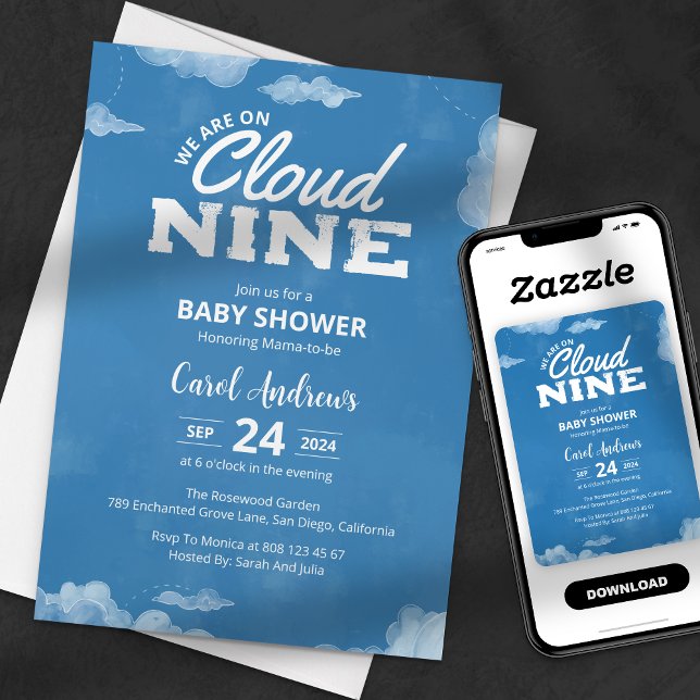 Aquarell Wir sind auf Cloud Nine Blue Baby Dusche Einladung (Von Creator hochgeladen)