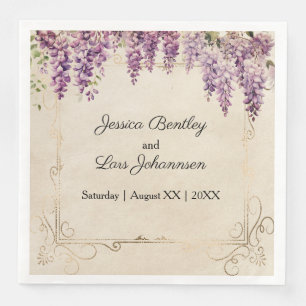 Aquarell-Wisteria auf Vintage-Pergament-Hochzeit Serviette