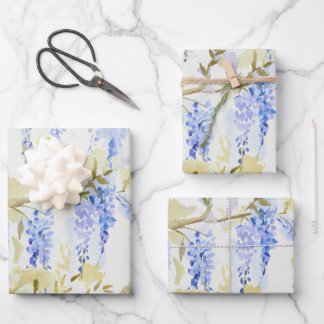 Aquarell-Wisteria-Blumenverpackungspapier Blau Geschenkpapier Set