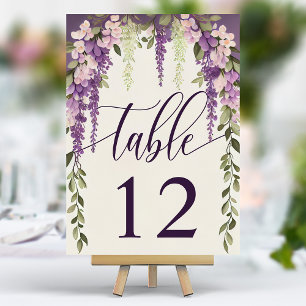 Aquarell Wisteria Florale Kalligrafie Hochzeit Tischnummer