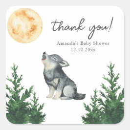 Aquarell-Wolf-Baby-Shower-Dankeschön Quadratischer Aufkleber