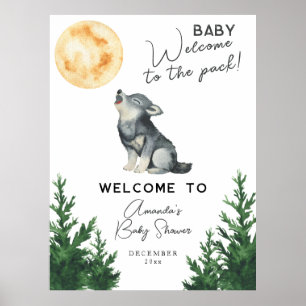 Aquarell-Wolf-Baby-Shower-Willkommen Poster