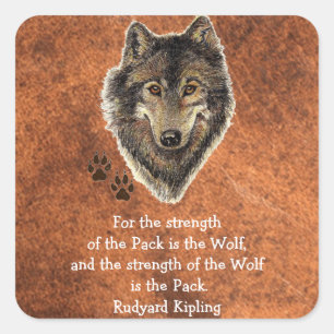 Aquarell-Wolf-Bahn-Familien-Zitat durch Kipling Quadratischer Aufkleber