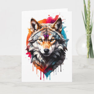 Aquarell-Wolf-Splatter-Porträt Spritz-Tinte Blank Karte