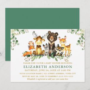 Aquarell Woodland Animals Baby Dusche Gold Einladung