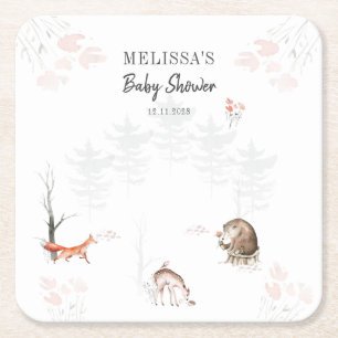 Aquarell Woodland Animals Forest Baby Dusche Rechteckiger Pappuntersetzer