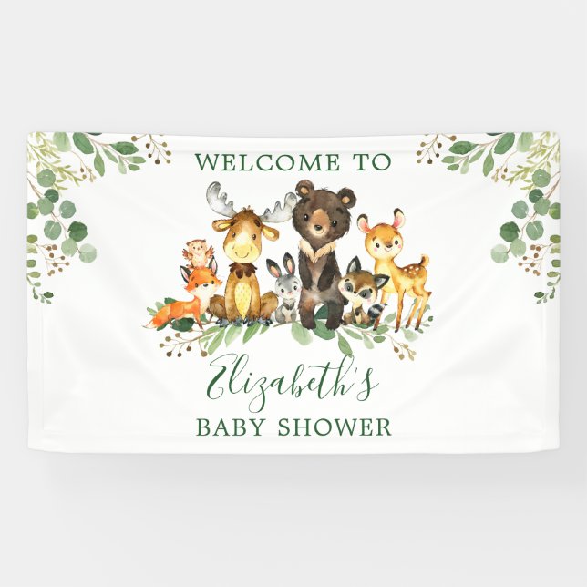 Aquarell Woodland Animals Kinderdusche Banner (Horizontal)