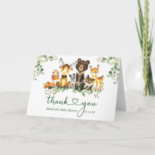 Aquarell Woodland Animals Kinderdusche Herzfalten Dankeskarte