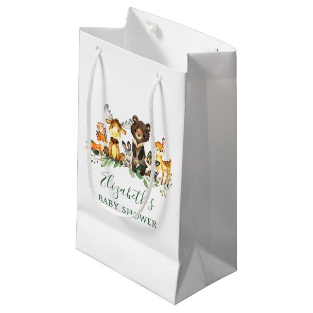 Aquarell Woodland Animals Kinderdusche Kleine Geschenktüte (Vorderseite Schrägansicht)