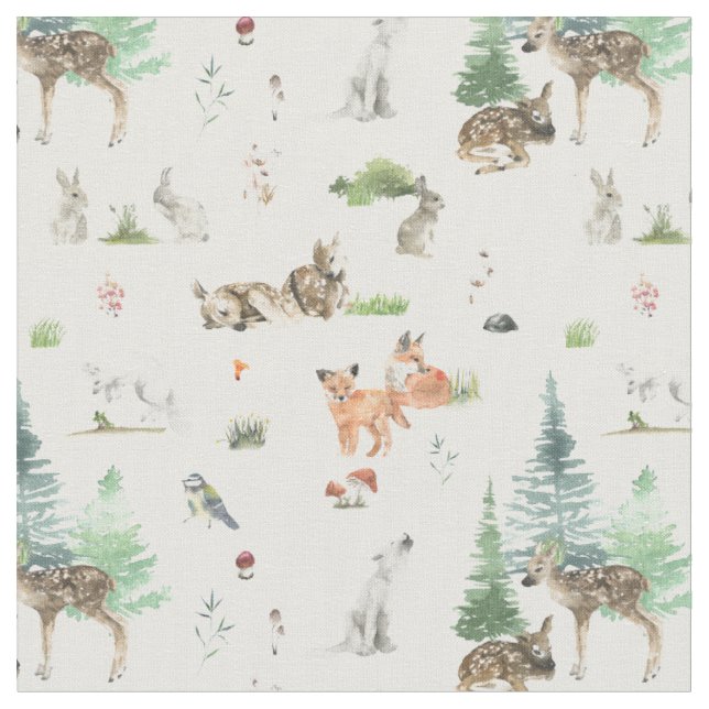 Aquarell Woodland Animals Kinderdusche Stoff (Nahaufnahme)