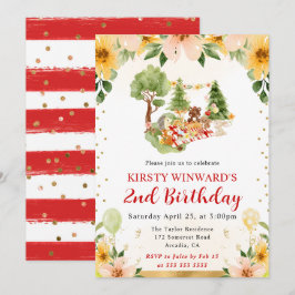 Aquarell Woodland Tiere Picnic Kindergeburtstag Einladung