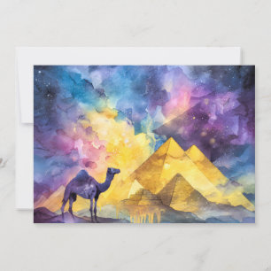 Aquarell-Wüsten-Galaxie-Kamel-Pyramide-Reise Ankündigung