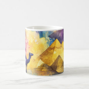 Aquarell-Wüsten-Galaxie-Kamel-Pyramide-Reise Kaffeetasse