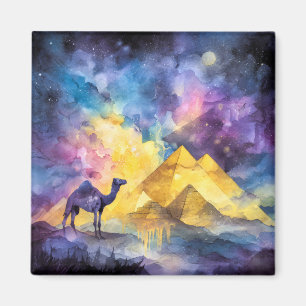 Aquarell Wüsten-Galaxie-Kamel-Pyramide-Reise Magnet