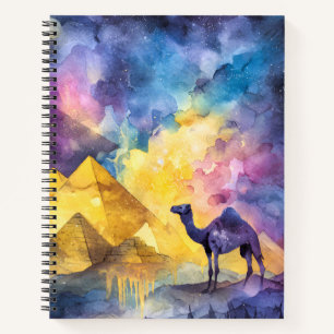 Aquarell Wüsten-Galaxie-Kamel-Pyramide-Reise Notizbuch