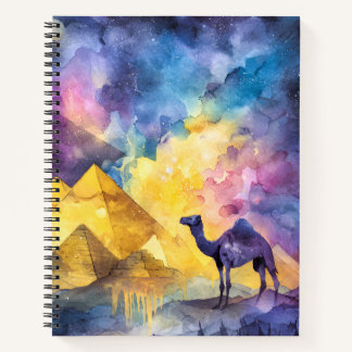 Aquarell Wüsten-Galaxie-Kamel-Pyramide-Reise Notizbuch