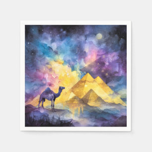 Aquarell-Wüsten-Galaxie-Kamel-Pyramide-Reise Serviette