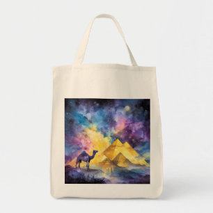 Aquarell Wüsten-Galaxie-Kamel-Pyramide-Reise Tragetasche