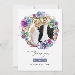 Aquarell-Wüsten-Sukkulenten-Hochzeitsfoto Dankeskarte