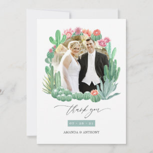 Aquarell-Wüsten-Sukkulenten-Hochzeitsfoto Dankeskarte