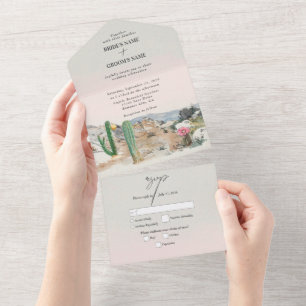 Aquarell-Wüstenkaktus-Boho-Hochzeit All In One Einladung