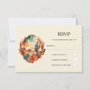 Aquarell-Wüstenkaktus-und-Berg-Hochzeit RSVP Karte