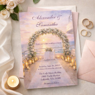 Aquarell-Yacht-Sonnenuntergangs-Hochzeit  Einladung