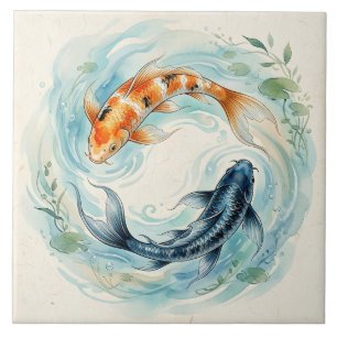 Aquarell Yin Yang Koi Fisch Fliese