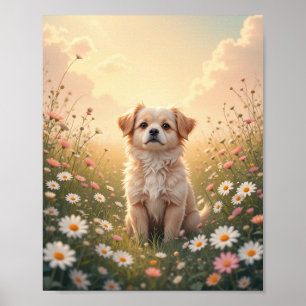 Aquarell Yorkshire Terrier in Blumenfeld Wand  Poster