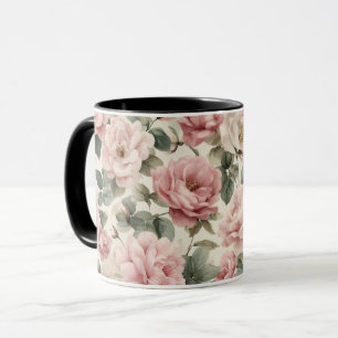 Aquarell zartes Rosa Rosen beige Blumenmuster Tasse