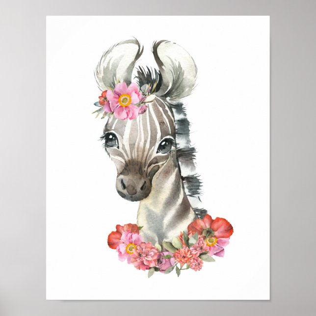Aquarell Zebra, Safari Kinderzimmer Dekoration, Ki Poster (Vorne)