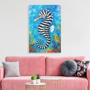 Aquarell-Zebra-Seepferdchen Leinwanddruck