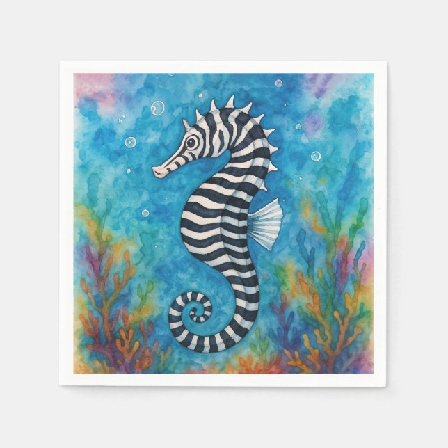 Aquarell-Zebra-Seepferdchen Serviette (Vorderseite)