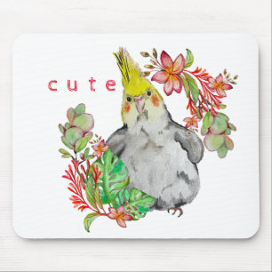 Aquarell zeichn eines lustigen Corella Papagei Bab Mousepad