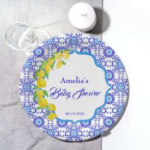 Aquarell-Zitronen Amalfi-Baby-Party Pappteller