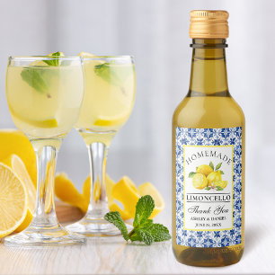 Aquarell-Zitronen Blaue Fliesen Limoncello Mini-Et Weinetikett