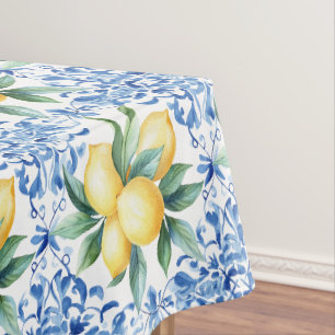 Aquarell-Zitronen-blaue Fliesen-Tischdecke Tischdecke
